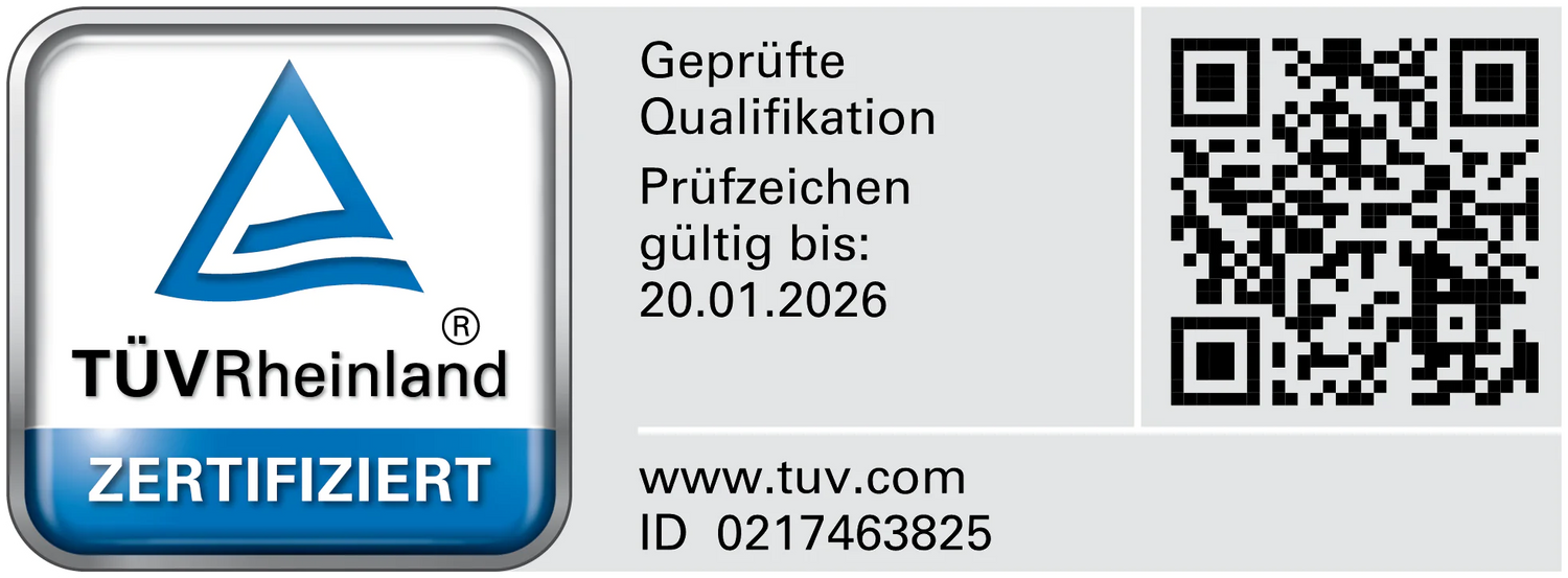 Ein TÜVRheinland Zertifikat.