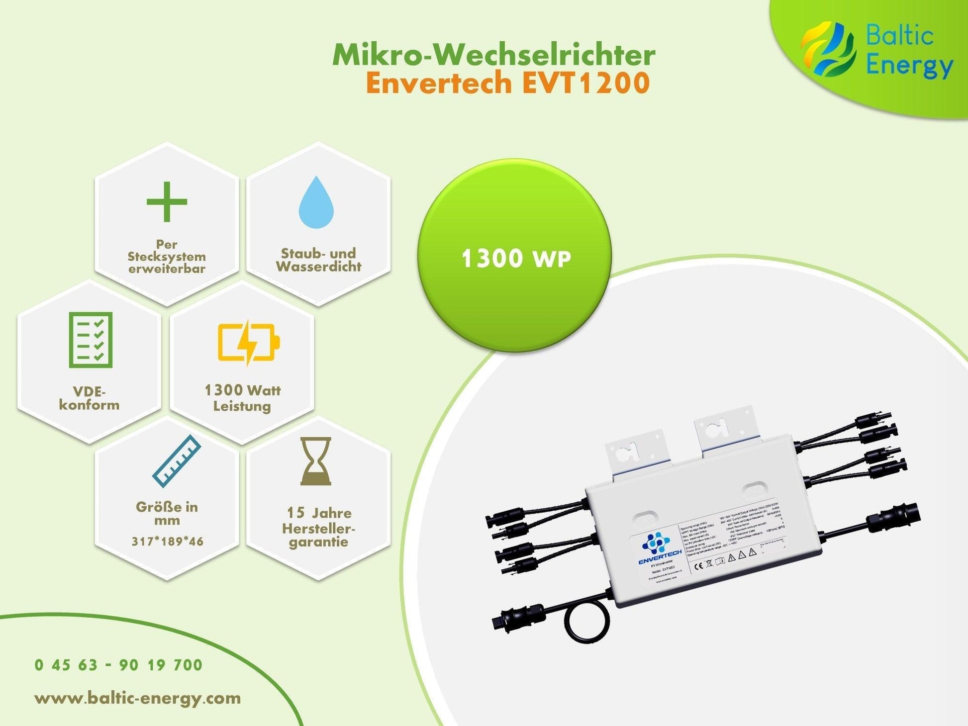 Envertech EVT560 600 W Micro-Wechselrichter für Solarmodule, Microinverter  Inverter für Mini-PV Plug & Play Balkonkraftwerk, Mikrowechselrichter