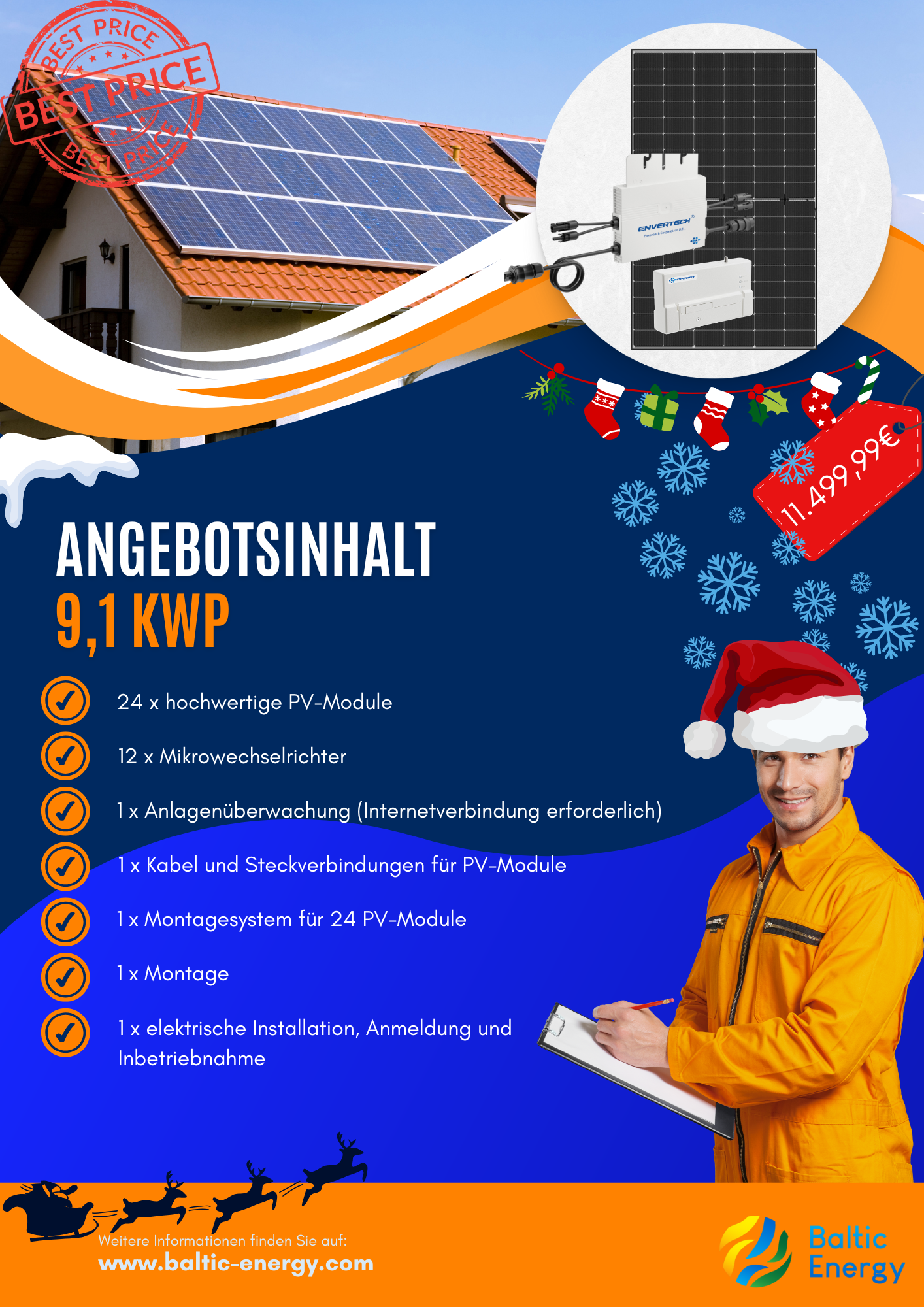 PV-Komplettpaket L mit 9,1 kWp – Montage & Inbetriebnahme inklusive